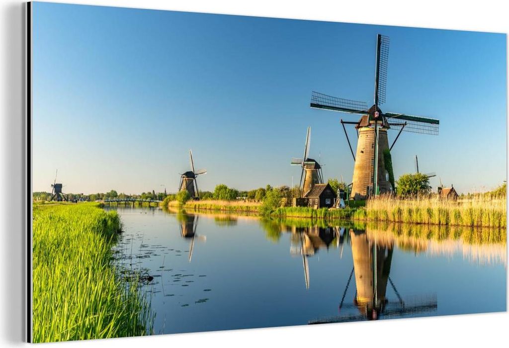 MuchoWow Wanddekoration Metall Metallbild Wandkunst 40x20 cm Windmühle - Wasser - Spiegelung - Niederlande MuchoWow Aluminium Gemälde - Bild - Al...