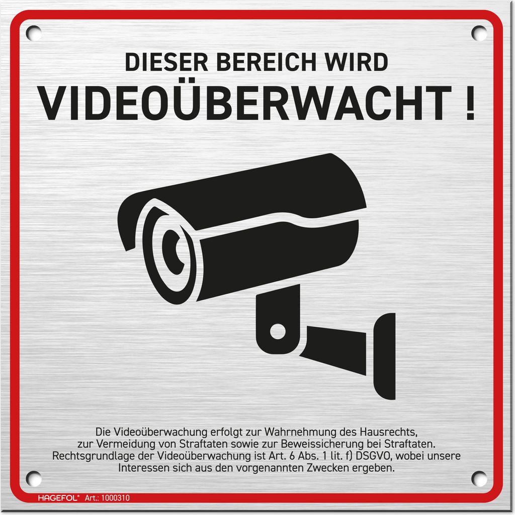 Videoüberwachungsschild Aus Aluminium - 15x15 Cm Warnschild Mit Selbstklebefolie