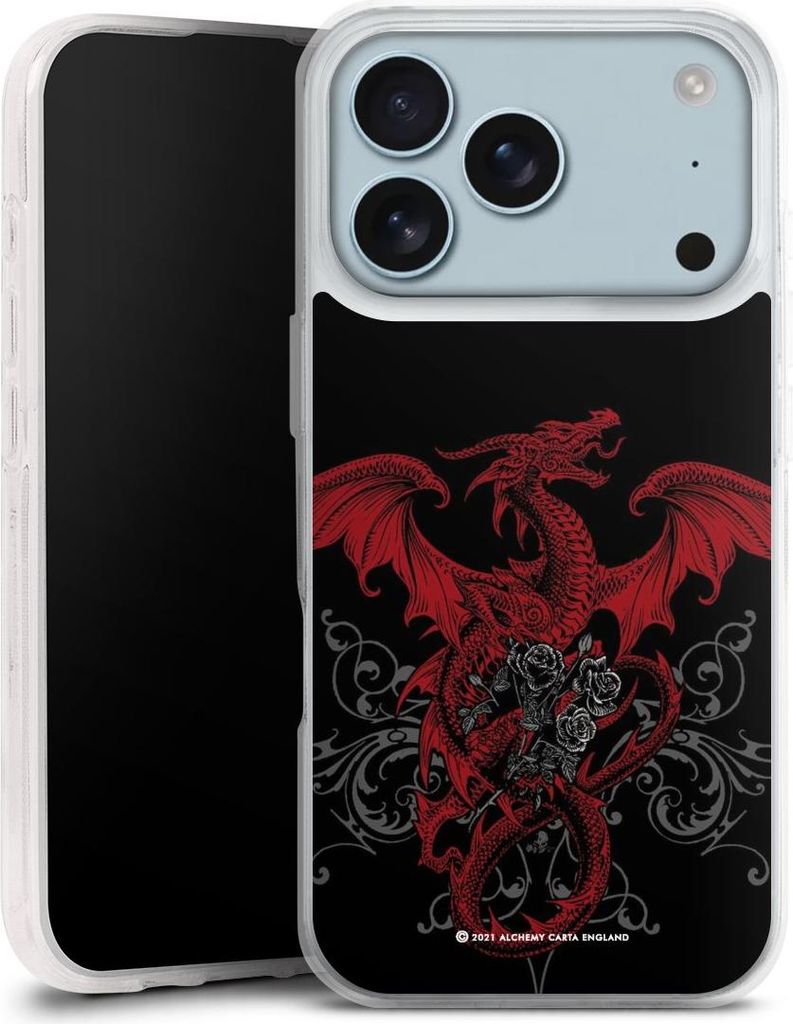 DeinDesign Handyhülle für Apple iPhone 17 Pro Silikon Hülle Case Smartphone Schutzhülle Drache Gothic Rot
