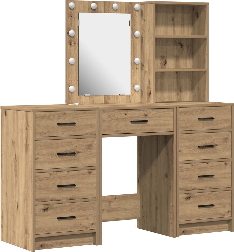 Möbel 3-teiliges Schminktischset mit LED in Artisan Eiche Holzwerkstoff - Schminktische 3334226