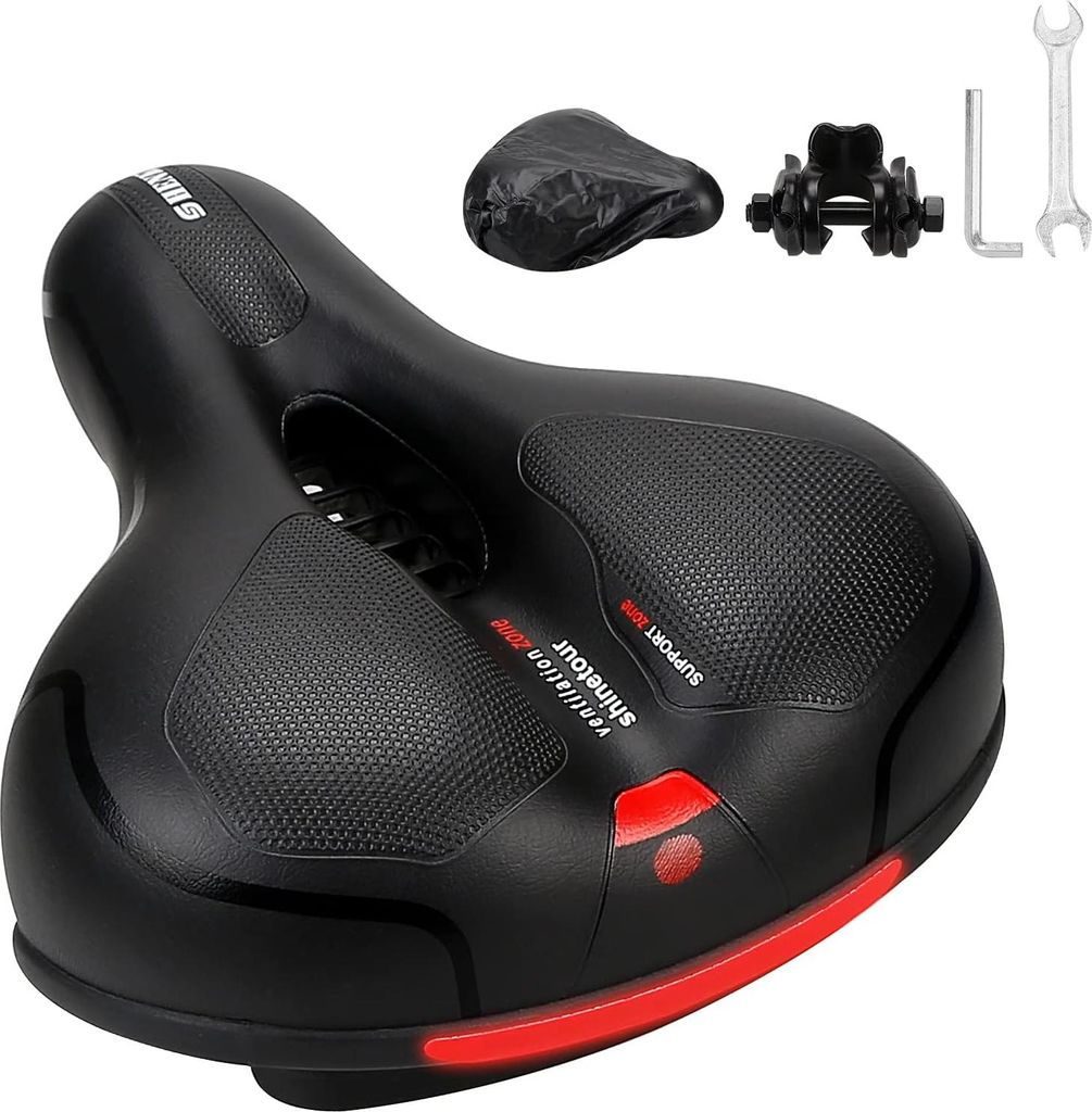 Ergonomischer Hol Fahrrad-Sattel Groß Komfortabel mit Reflektierender Streifen-Ersatz - Mountainbikes Hometrainer Rennräder