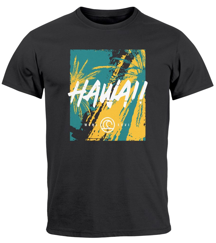 Herren T-Shirt Hawaii Surfing Palmen Aufdruck Sommer Print Fashion Streetstyle Neverless dunkelgrau XL