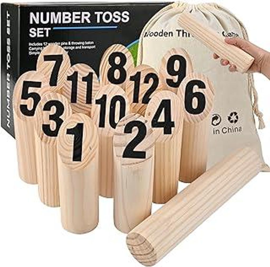 GOLDGE Kubb Wikingerspiel Zahlen Wurf Spiel Kubb Spiel Holzspiel für Kinder Erwachsene Outdoor Spiele