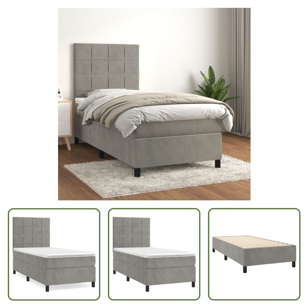 The Living Store Boxspringbett mit Matratze Hellgrau 90x190 cm Samt