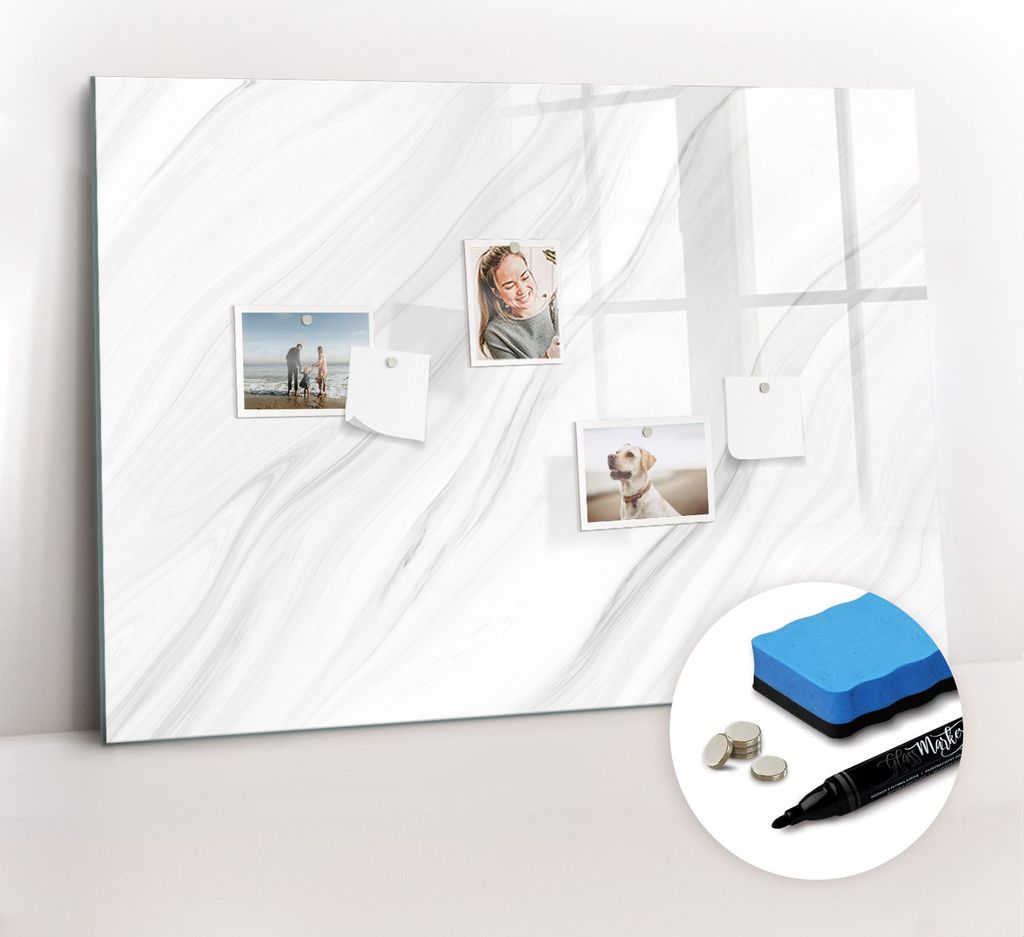 Magnetpinnwand Memoboard - Zubehörsatz - Schwarzer Marker + Schwamm + Magnete - 100 x 70 cm - Dekorativer Marmor