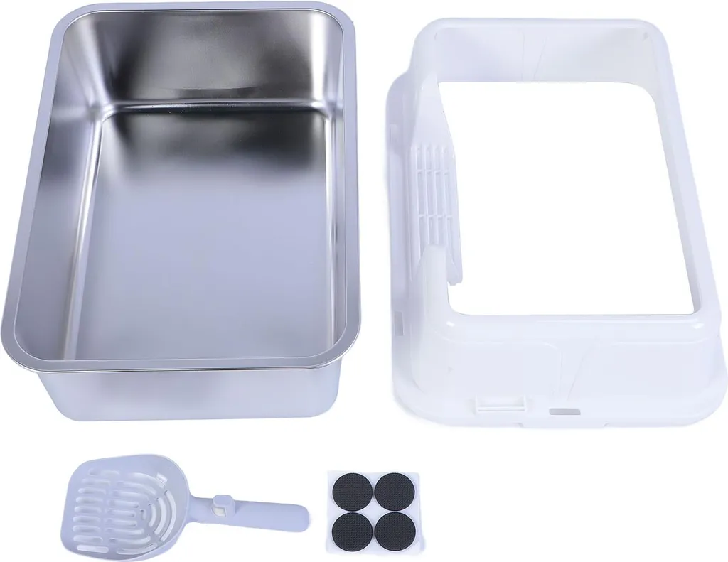 Bac à litière inox 20L avec grand rebord anti-projection pour chat