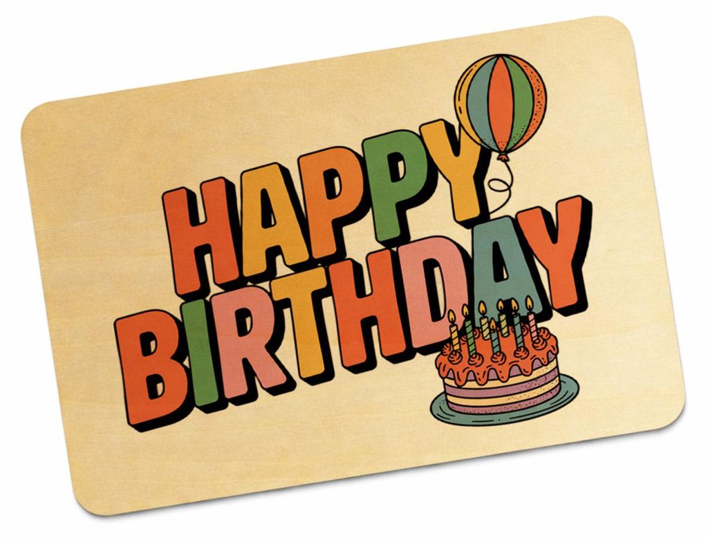Retro Ballon Happy Birthday Postkarte aus Holz