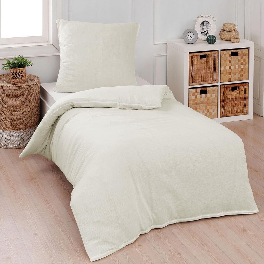 Traumschlaf Musselin Bettwäsche Uni 155x220 cm + 80x80 cm creme