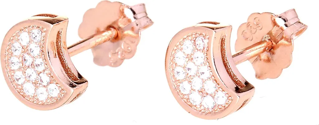 Orecchini Karisma Luna Argento Zirconi Bianco Oro Rosa 7mm
