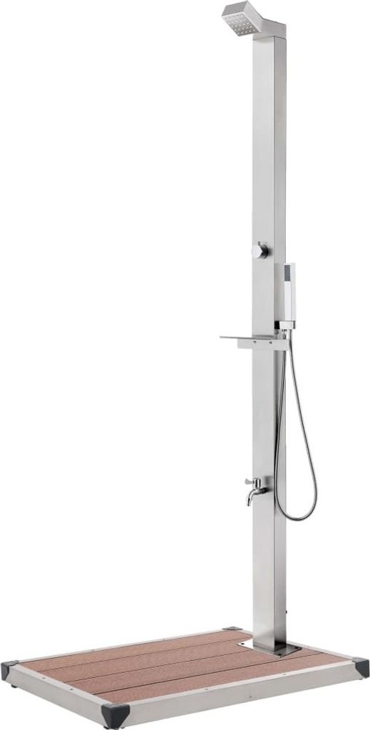 Gartendusche mit Brauner Bodenplatte 225 cm Edelstahl
