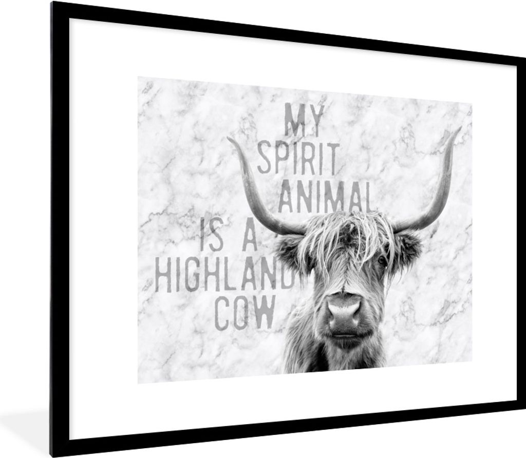 MuchoWow Gerahmtes Poster Schottischer Highlander - Zitat - Marmor 80x60 cm - Poster mit Schwarzem Bilderrahmen Wandposter Rahmen Foto Bilder - S...