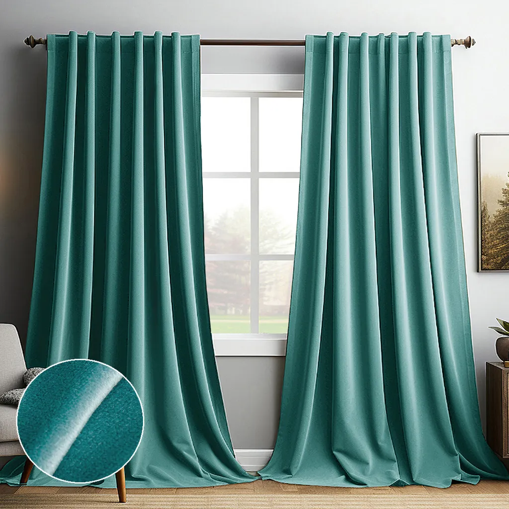 Coppia Tende Velluto Oscuranti Menta Turchese 132x274cm Eleganti
