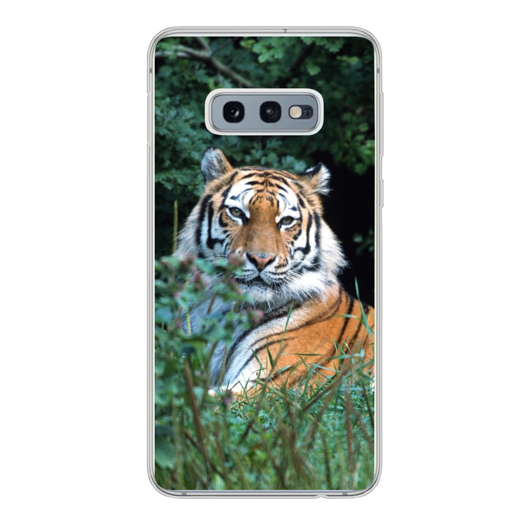 MuchoWow Handyhülle Schutzhülle Hülle für Samsung Galaxy S10e Tiger - Gras - Grün Silikon Softcase Handy Hülle - Handy