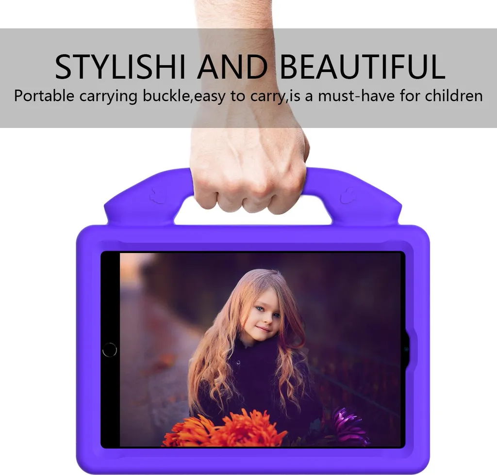 Custodia per bambini per iPad 9.7 2018/2017, iPad Pro 9.7 2016, iPad Air 2 2014/iPad Air 2013 9.7", custodia leggera in schiuma EVA con maniglia e supporto Viola - 4