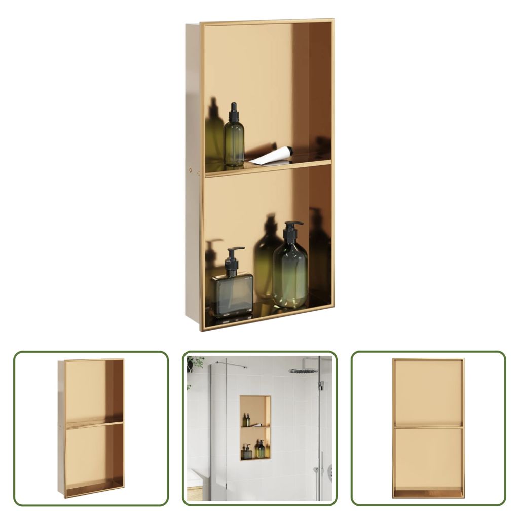 The Living Store Duschnische Golden Gebürstet 32x62x9 cm Edelstahl