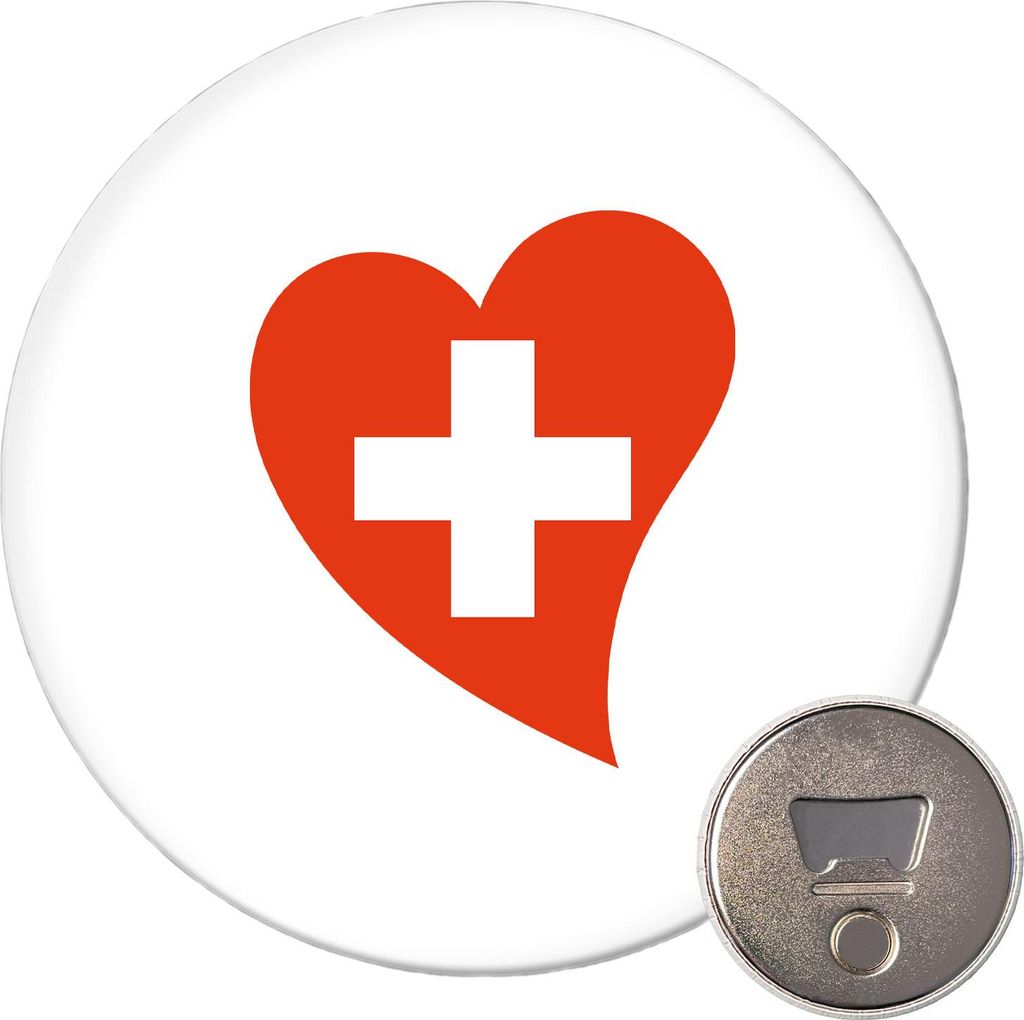 Huuraa Magnet Schweiz Flagge Herz 59mm Kühlschrankmagnet rund Flaschenöffner Geschenkidee