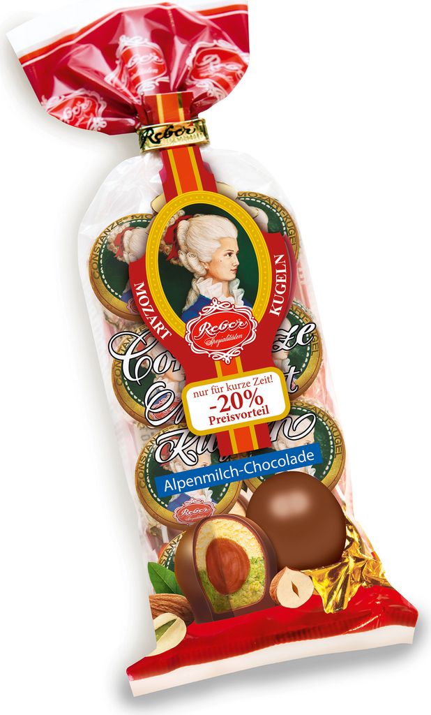 Constanze Mozart Kugeln umhüllt mit 2 Schichten Alpenmilch Produktbild 