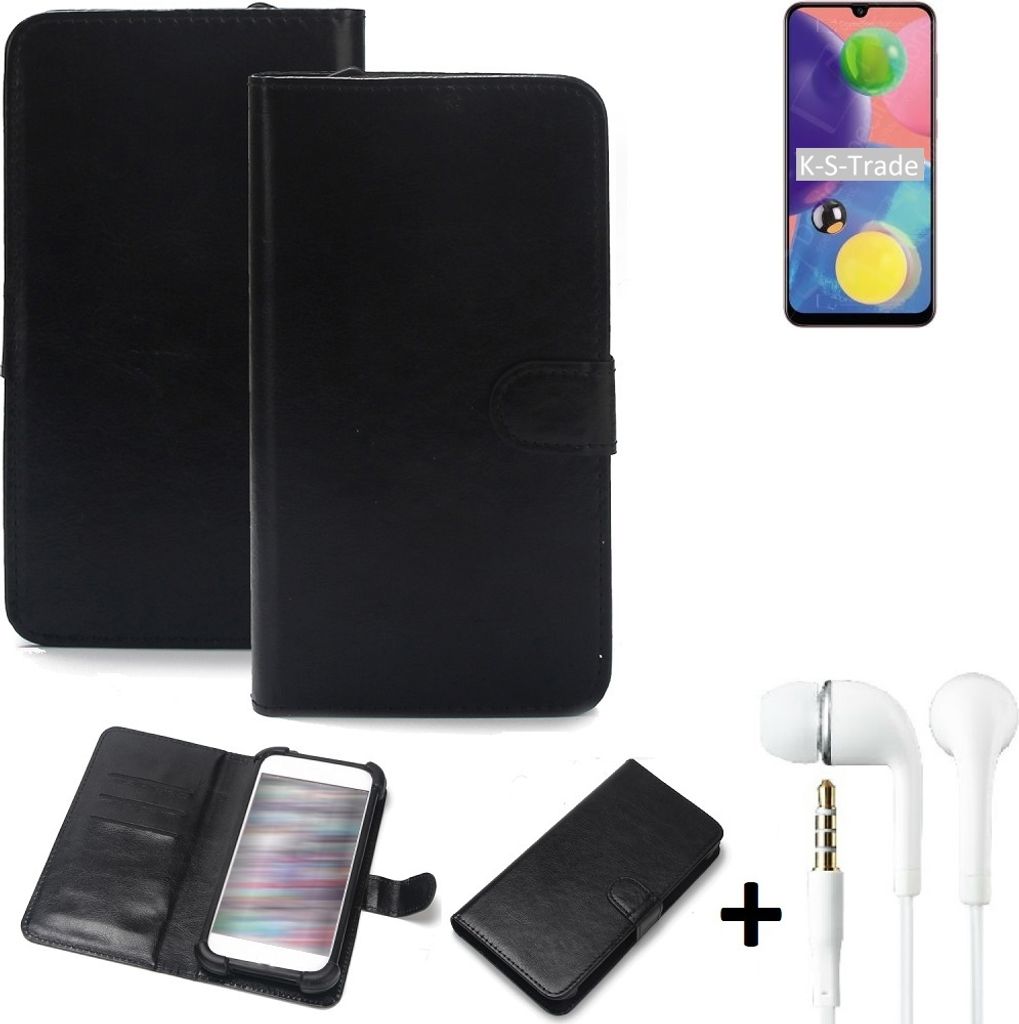 K-S-Trade Wallet Case Handyhülle kompatibel mit Samsung Galaxy A70s Schutzhülle Flip cover Flipstyle Tasche Hülle Flipcover Slim Bumper schwarz +