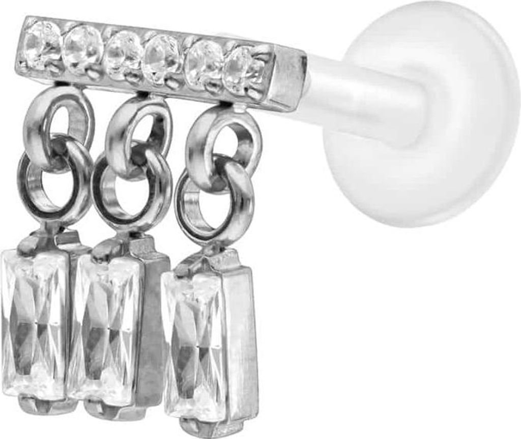 Ohrpiercing, Nasenpiercing PTFE Labret mit Innengewinde + Titan-Aufsatz WINDSPIEL Silber Stablänge: 7mm | Stabstärke: 1,2mm