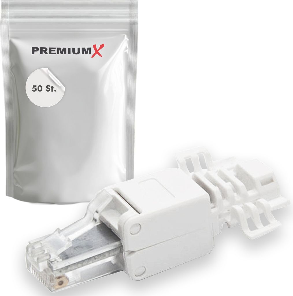 50x PremiumX CAT 6A Netzwerkstecker CAT6 CAT7 CAT7A RJ45 werkzeuglos LAN PC Ethernet