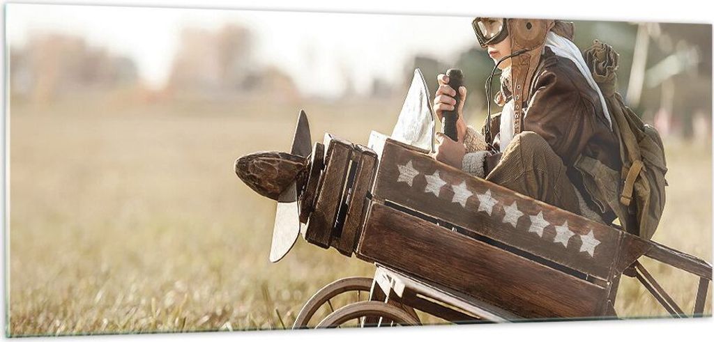Bilder auf glas - Einteilig - Kindheit Flugzeug Spielzeug - 100x40cm - Glasbilder - Wandbilder - Bilder - Wanddekoration aus Glas - Glas Bilder - W...