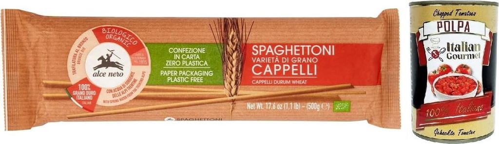 Alce Nero Pasta Spaghettoni,Bio-Hartweizen Nudeln,Mit -Cappelli-Hartweizen,Angebaut in Italien,Packung mit 500g + Italian Gourmet Polpa di Pomodoro...
