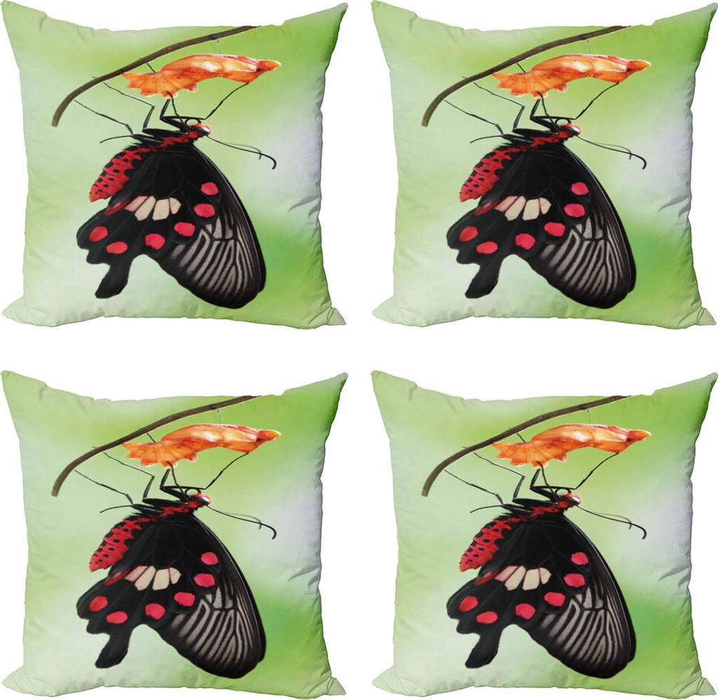 ABAKUHAUS Schwalbenschwanz-Schmetterling Kissenbezug Set (4 Stück), Öffnen Cocoon, Moderner Doppelseitiger Digitaldruck, 60 cm x 60 cm, Rot-Schwa...
