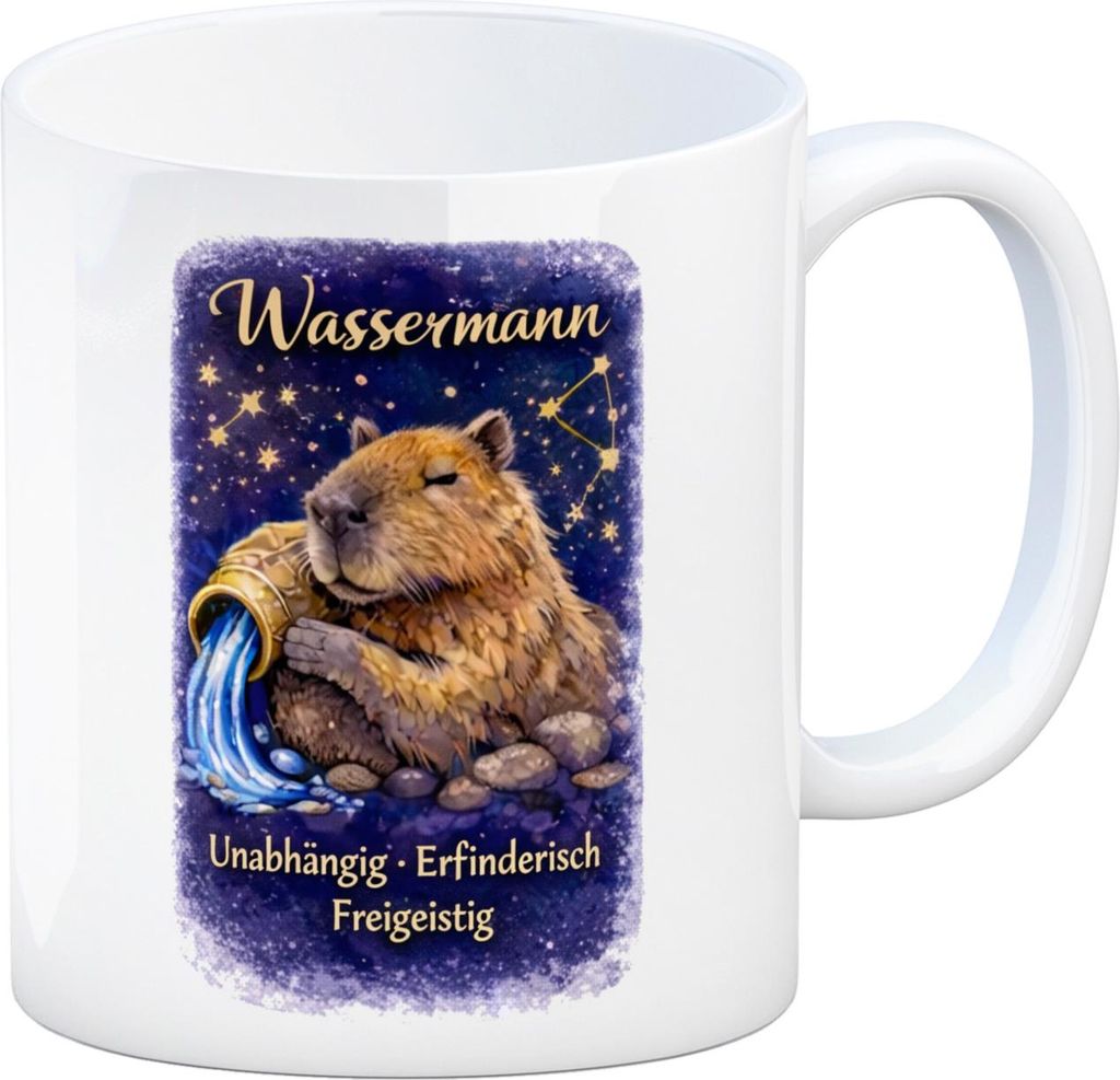 Wassermann Sternzeichen Cabybara Kaffeebecher für Astrologie Fans
