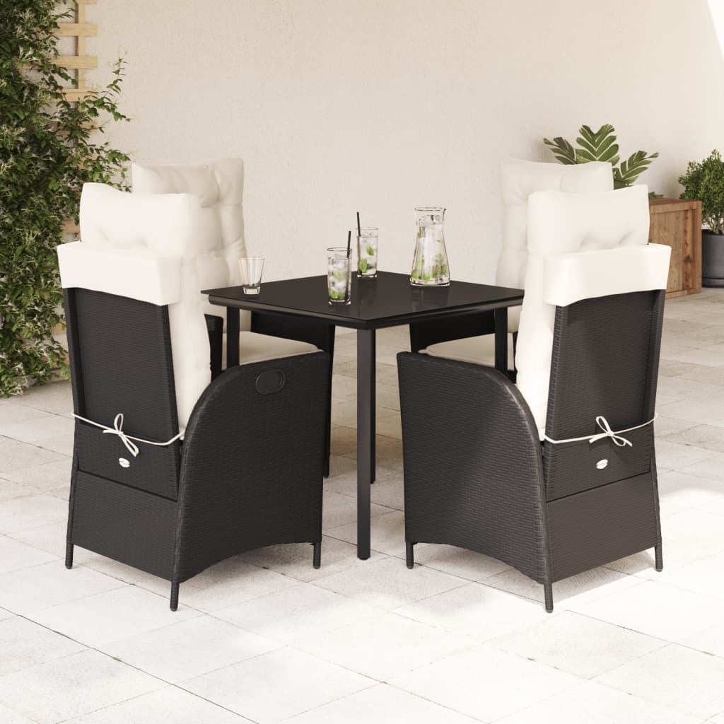 "2026 Promotion" 5-tlg. Garten-Essgruppe - mit Tisch und Stühlen - mit Kissen - Schwarz Poly Rattan - Gartenmöbelset CC11827