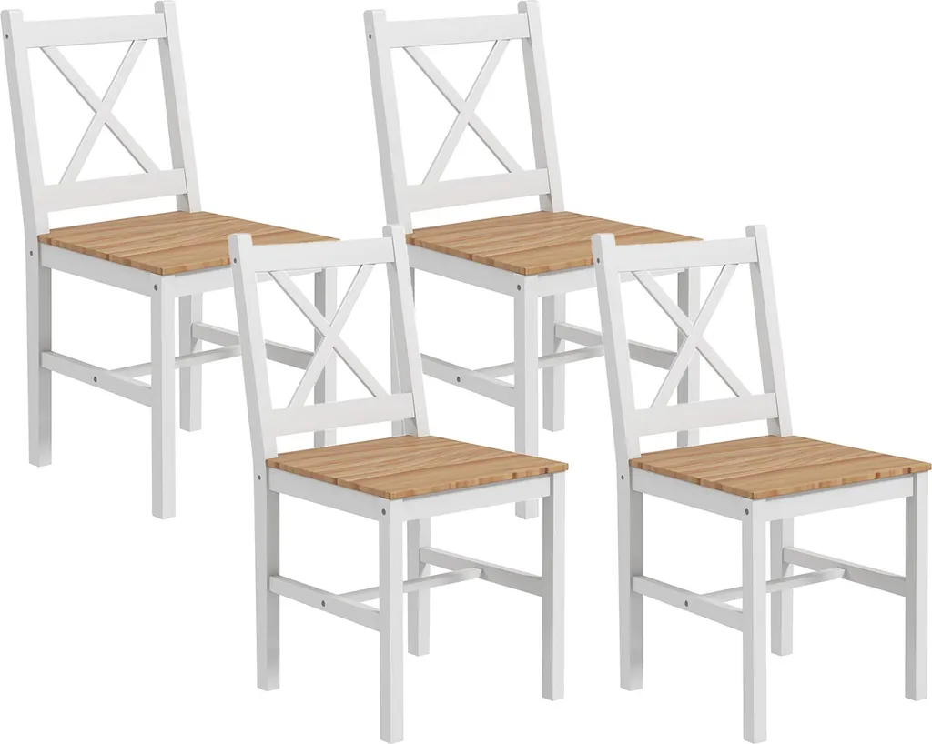 Chaises de Cuisine à Dossier Haut en Bois Naturel et Blanc - Set de 4
