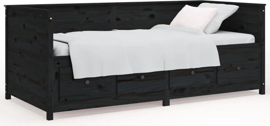 vidaXL Lit de jour noir 75x190 cm en pin massif - Cadre de lit banquette