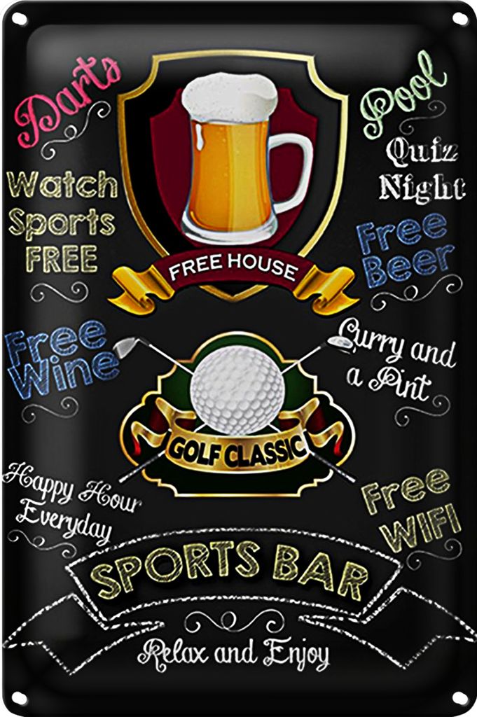 Blechschild Spruch 18x12cm sports bar Golf relax and enjoy