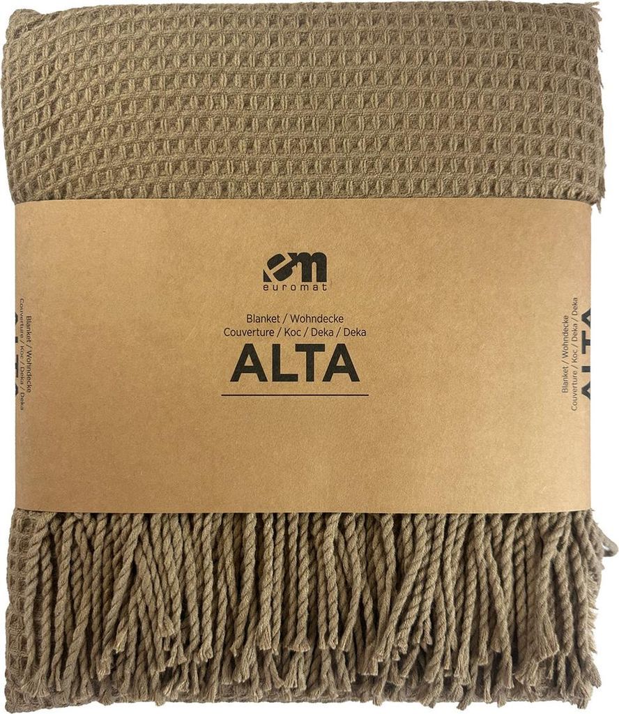 Decke Wohndecke Tagesdecke Alta Mit Fransen Waffeldecke Taupe Beige 150x200 cm