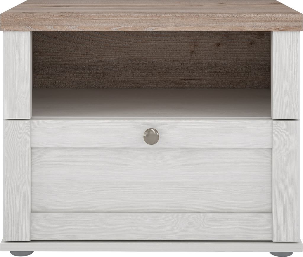 Nachtkonsole >ILOPPA< 1 Fach, 1 Schub, Schnee Eiche / Nelson Eiche - 55,4x45x34,4cm (BxHxT)