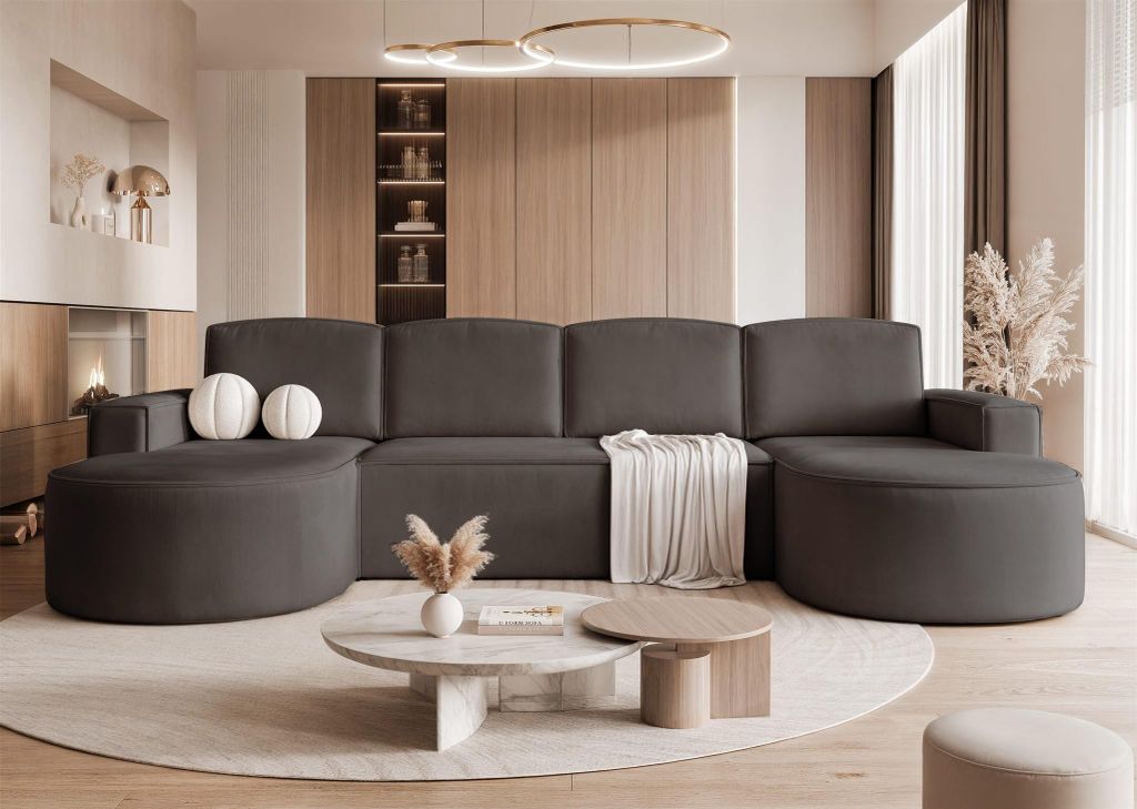 Wohnlandschaft mit Schlaffunktion Sofa ARLET in Stoff Riviera Dunkelgrau