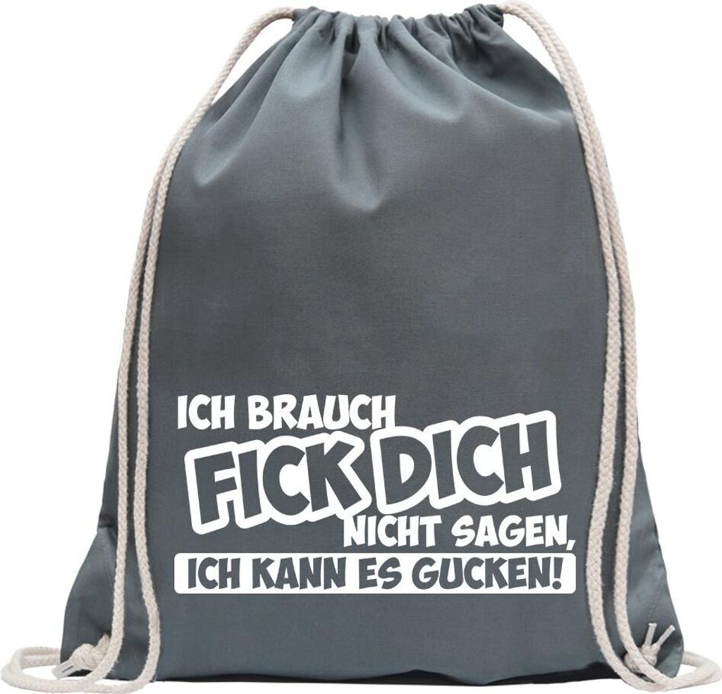 Kiwistar - Turnbeutel - stahlgrau - Ich brauch FICK DICH nicht - Fun Rucksack Sport Beutel Gymsack Baumwolle mit Ziehgurt