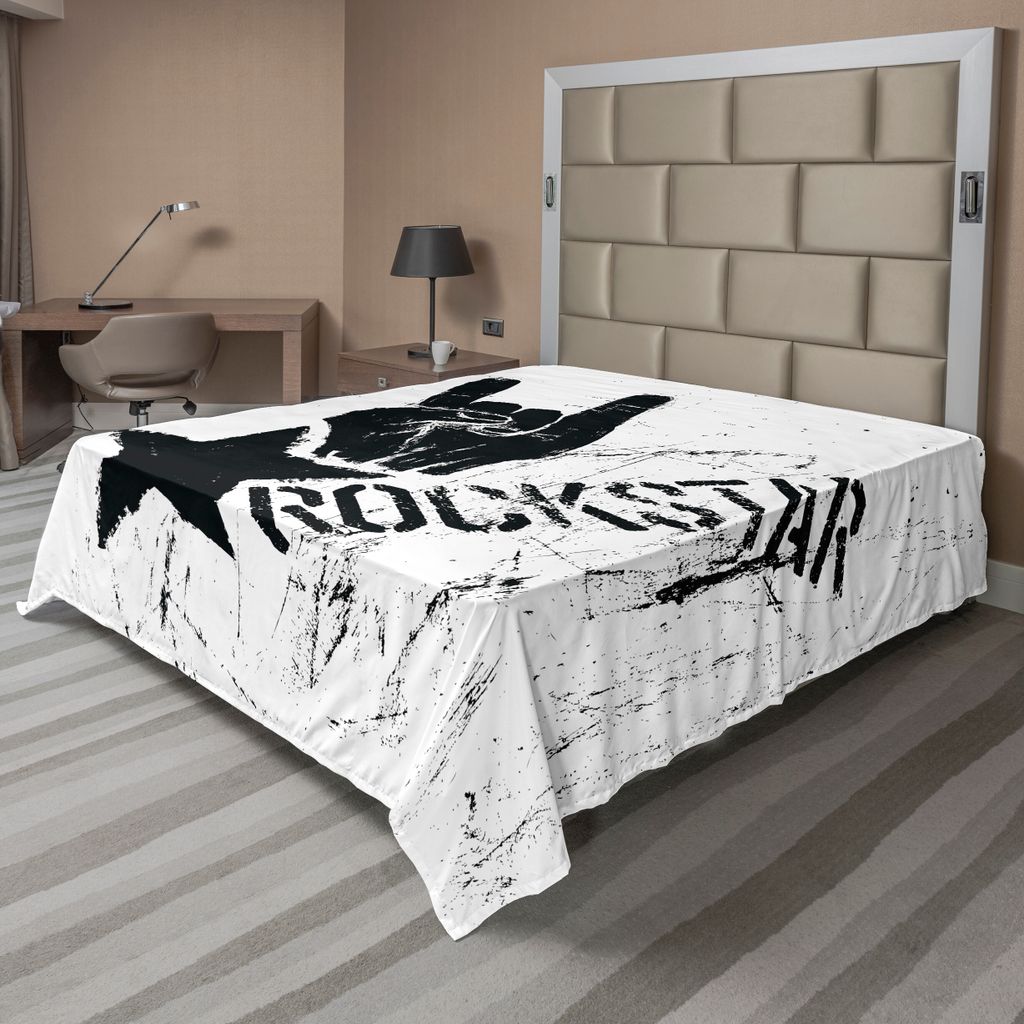 ABAKUHAUS Felsen Bettlaken, Grunge-Effekt Einfarbige Illustration von Rockstar Handzeichen und Sterne, weiches bequemes oberes Bettlaken für ein d...