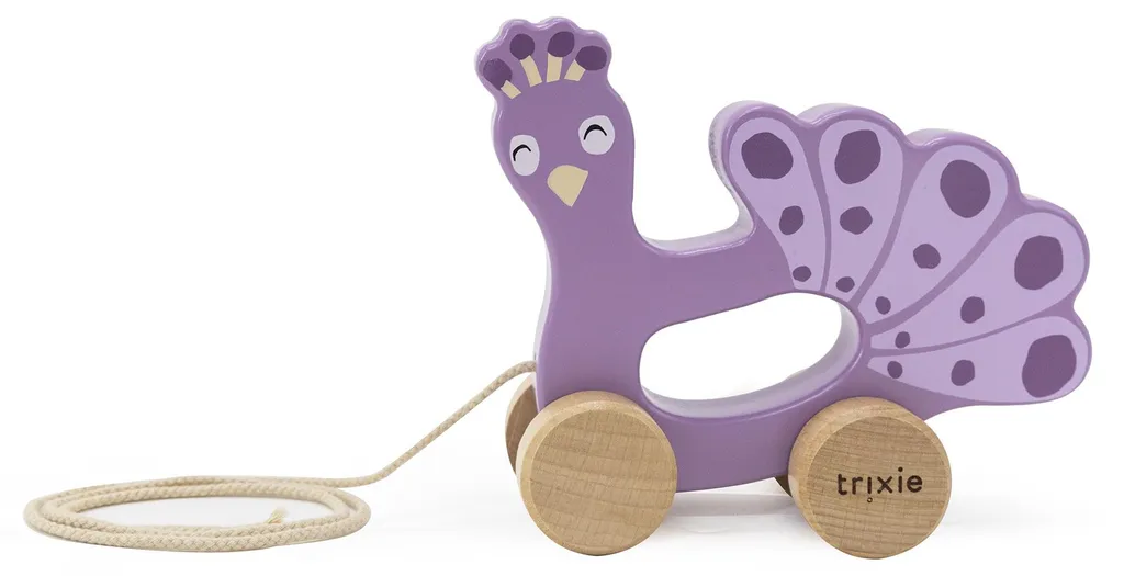 Jouet à tirer Trixie en bois de hêtre Mme Peacock, design écologique