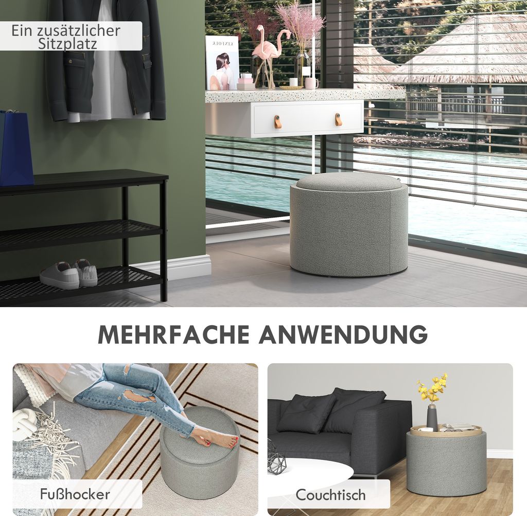 HOMCOM Ottomane Runder Sitzhocker Polsterhocker mit Produktbild 7
