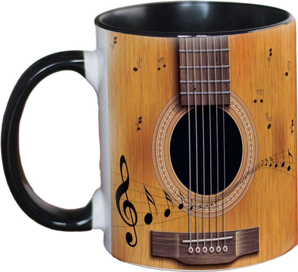 Musikalische Kaffeetasse aus Keramik, originelle Musiknotentasse, groß, Fassungsvermögen 350 ml, Design mit Gitarre, Klavier und Violine, Heißtr...