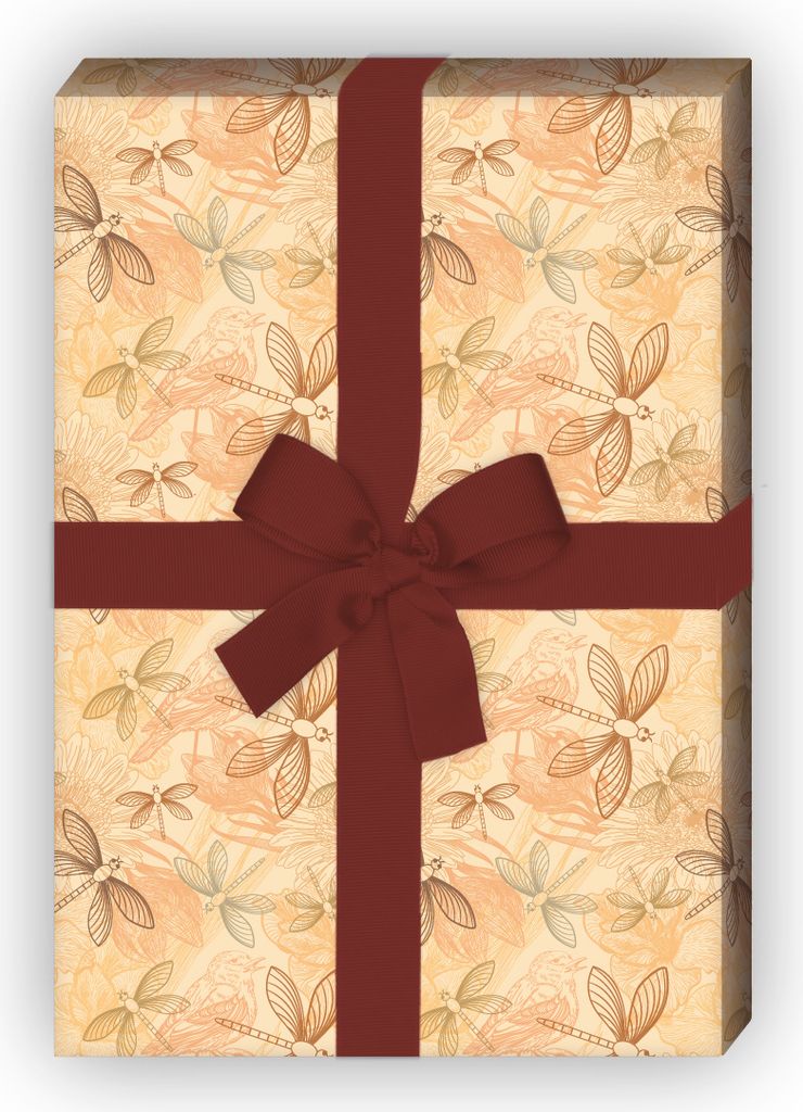 Schönes Natur Geschenkpapier mit Libellen, beige - G10090, 32 x 48cm