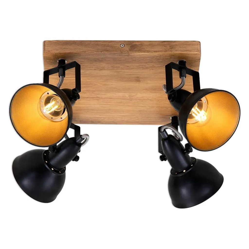 Briloner Faretto Orientabile Nero-Oro Legno 4x E14 25W | Plafoniera Retro
