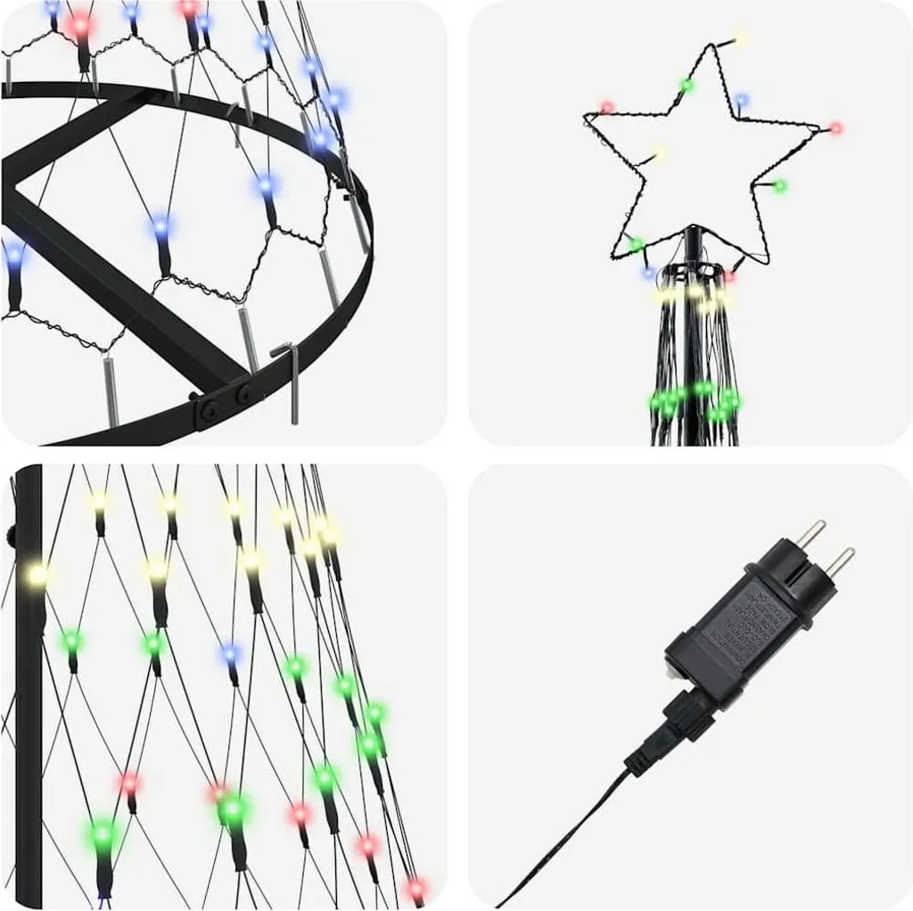 Arbre de Noël 230 LED Multicolore 184 cm - Structure Métal Durable - 6