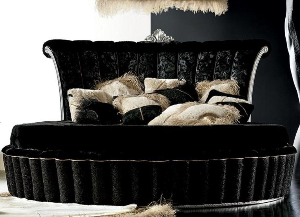 Casa Padrino Luxus Barock Rundbett Schwarz / Silber - Rundes Barock Bett mit Matratze - Prunkvolle Barock Schlafzimmer & Hotel Möbel - Erstklassis...