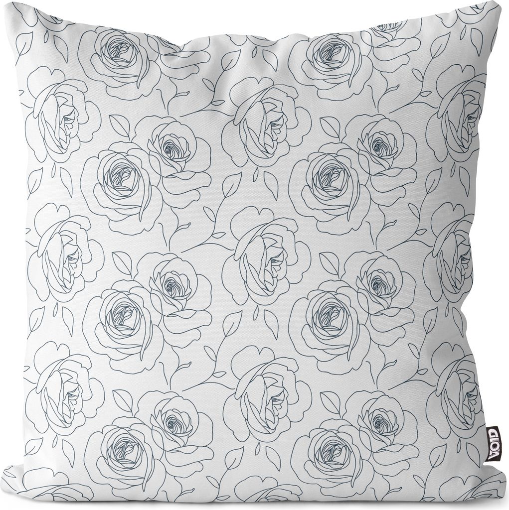 VOID Rosen Zeichnung Schwarz Weiss Kissenbezug Kissenhülle Polyester wasserfest Outdoor Indoor