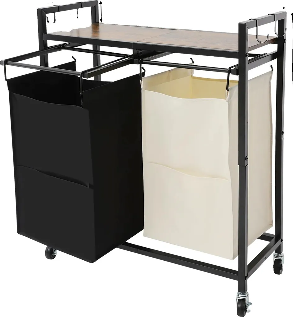 Panier à linge 2 compartiments avec étagère supérieure - Modèle B Noir