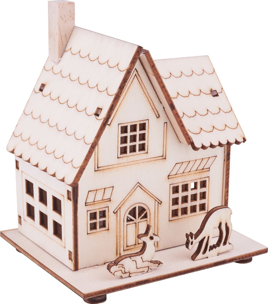 VBS Holzbausatz Haus mit Rehen 7.5x9.0x11.0 cm Bastelset Miniatur Holzhaus