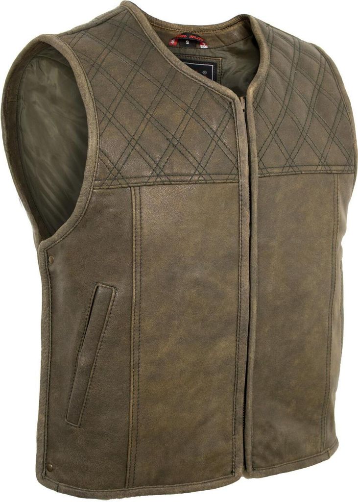 Herren Leder Kutte Lederweste Hunter Weste Custom Biker Weste Vintage Braun(S)