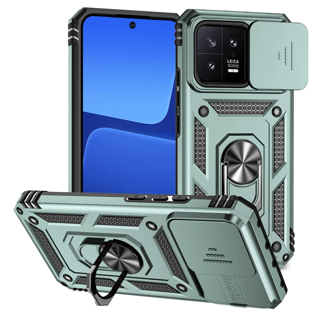 Cover Xiaomi 13 Verde Militare con Protezione Scorrevole e Anello - Offerta