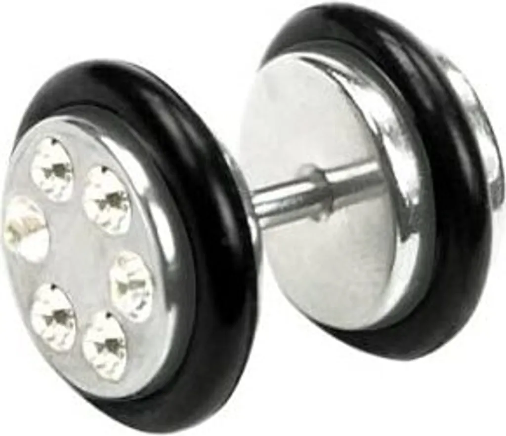 Coppia Orecchini Finto Plug 8mm Acciaio e Cristalli - Regalo Unisex